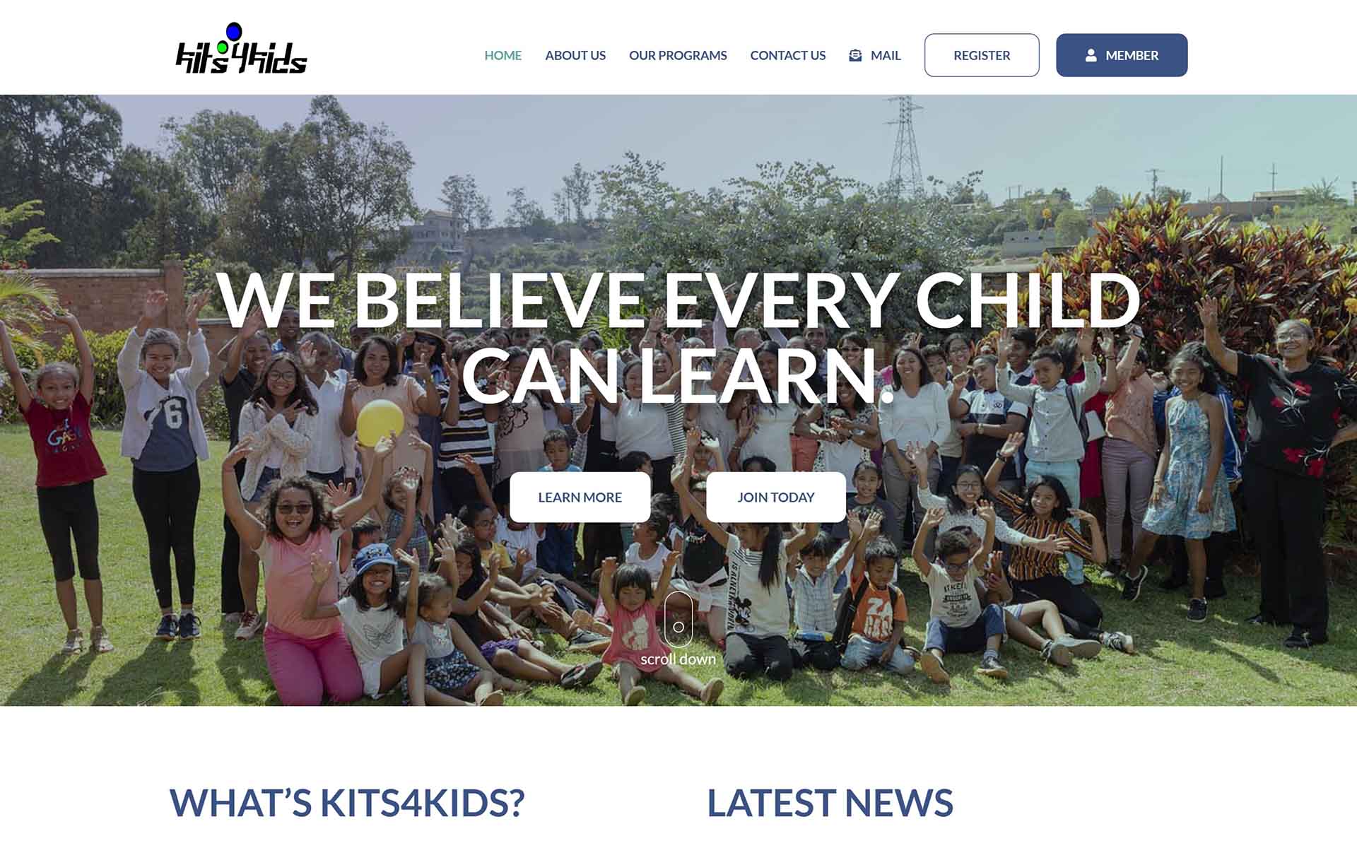 Banner image for Kits4Kids's web design project by studio72 agency.